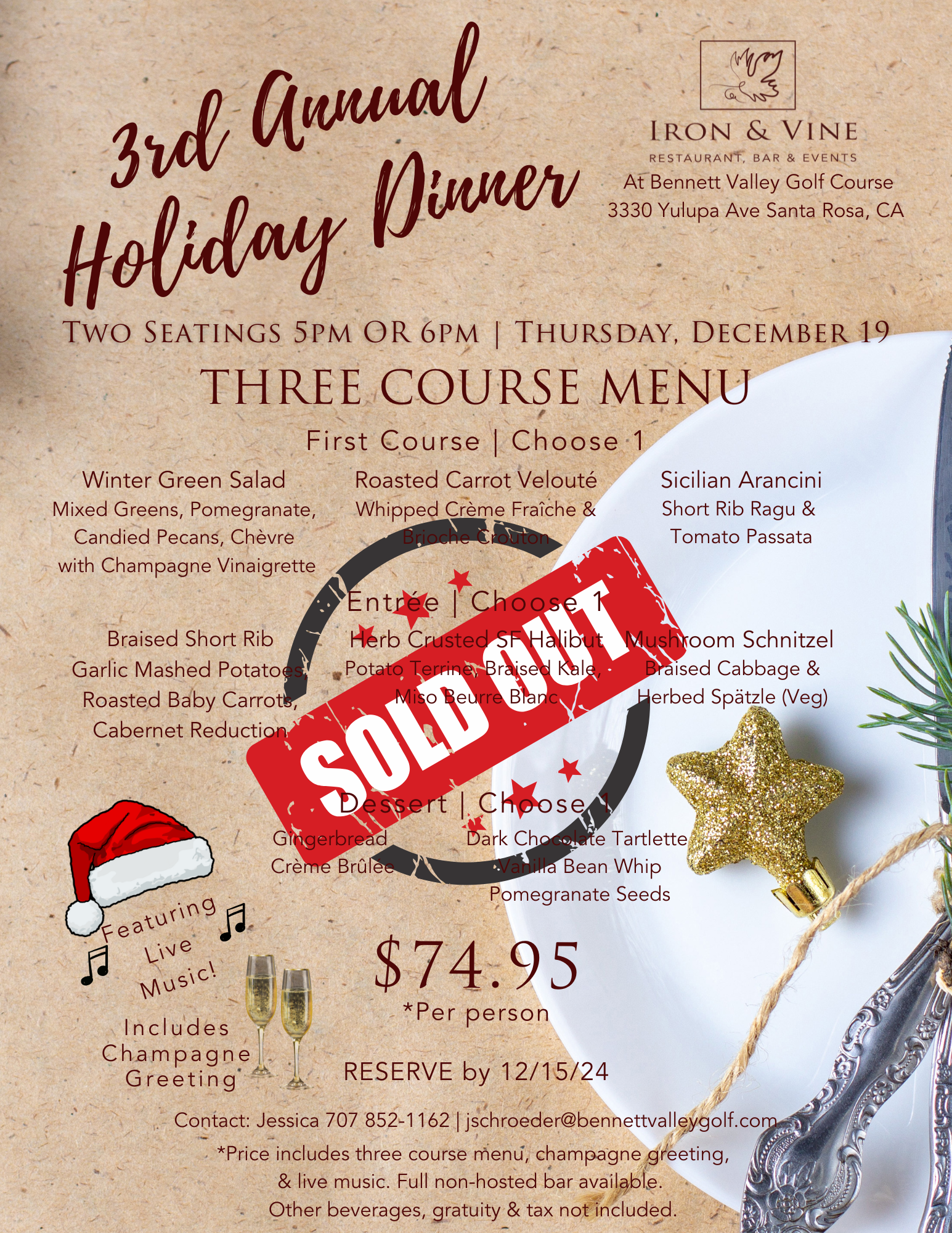 holiday dinner prix fixe live music