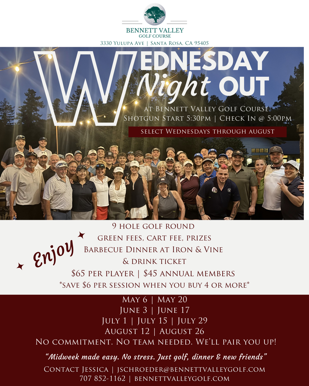 9 holes, golf, dinner, burgers